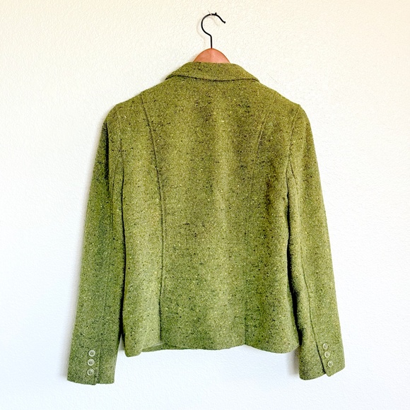 VTG 90s Dark Academia Liz Claiborne Green Tweed Wool Blend Blazer Size 10 - Picture 9 of 15